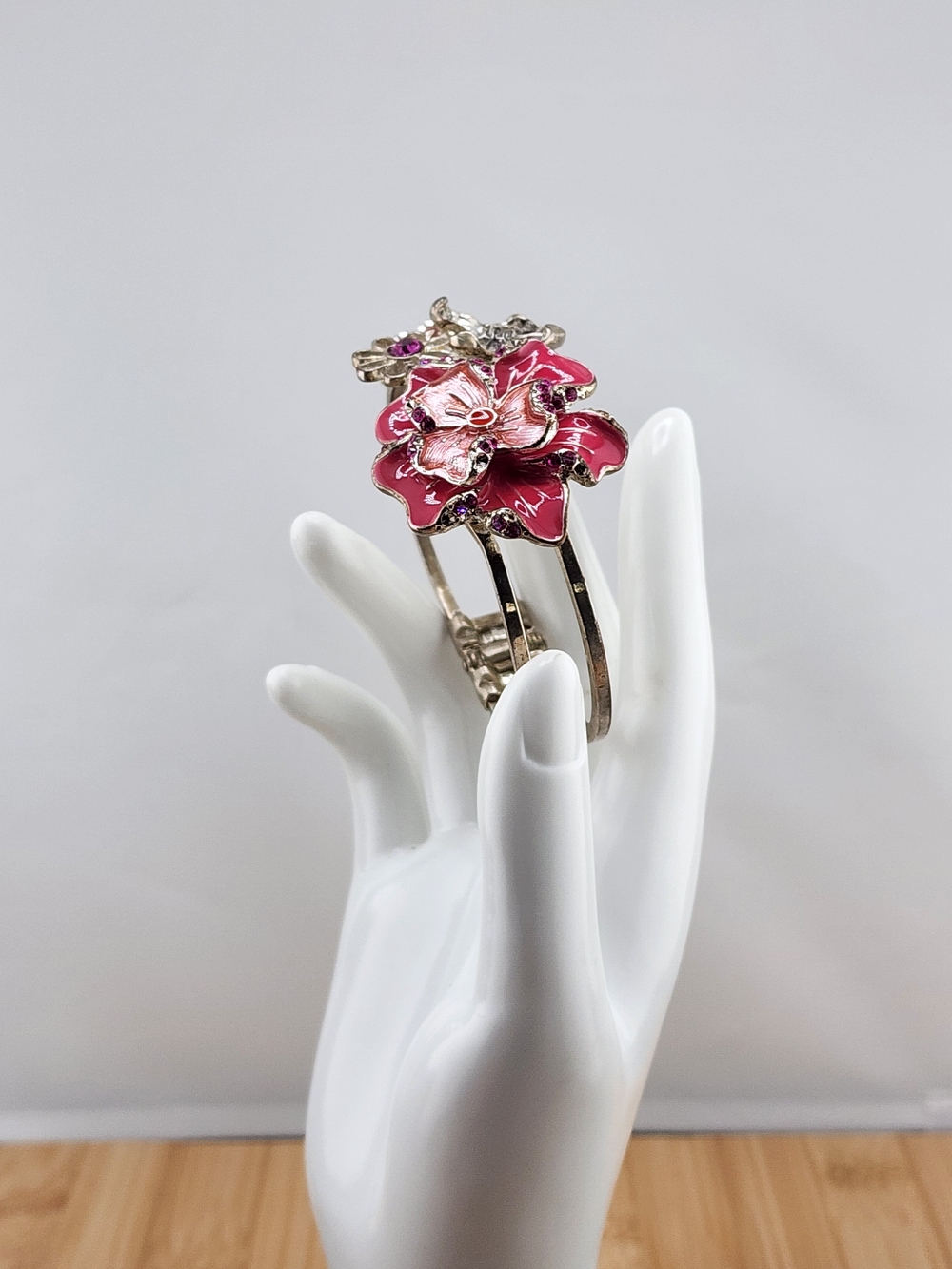 Pink Floral Enamel Statement Cuff Bracelet 0662